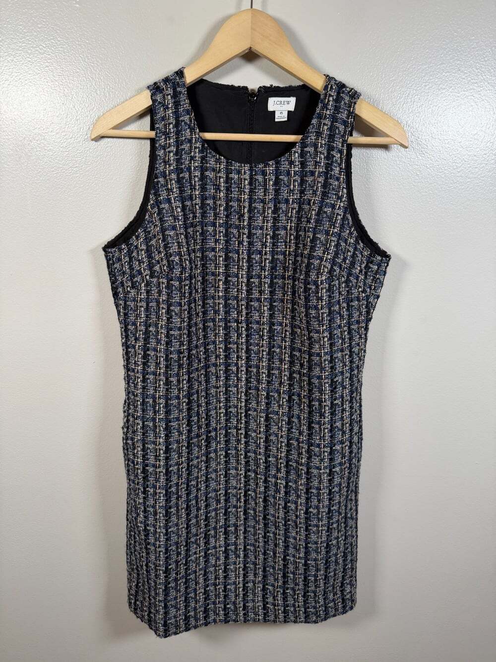 J.Crew Tweed Shift Dress Size 6 Blue Black Work Office Career Professional